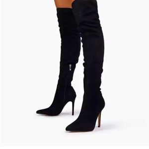 Pointed Toe Over The Knee Thigh High Sock Boot